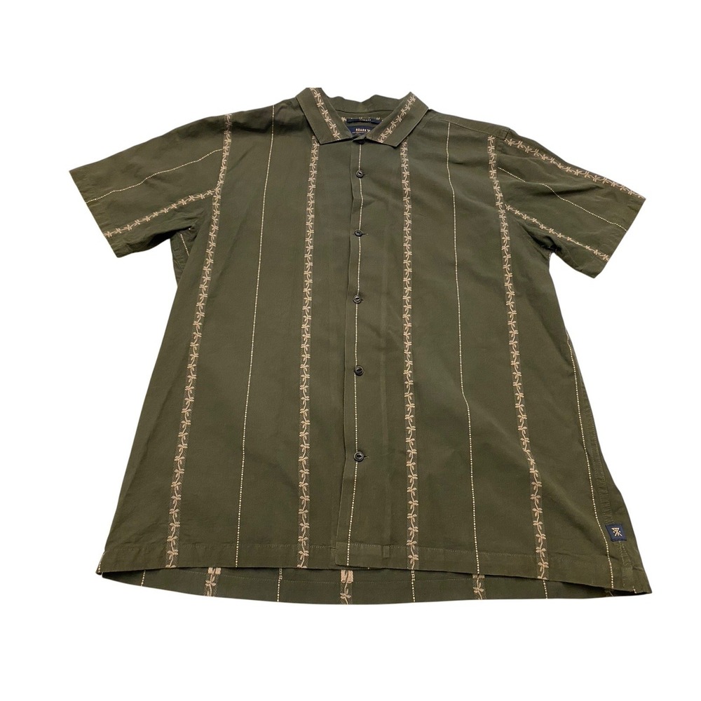 ⁠ROARK Classic Fit Palm Tree Embroidered Button Shirt Mens Large Olive Organic